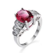 SILVER SINGLE STONE RUBY & DIAMOND RING