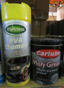 7x Items to include: 2x Carlube Moly Grease. 500g. 5X Triplewas PVA Champois. UK DELIVERY AVAIL...