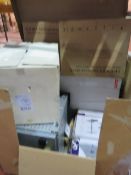 (C) LARGE PALLET OF VARIOUS NEW STOCK TO INCLUDE: STAINLESS STEEL SINGLE MOTOR COOKER HOOD, QTY...