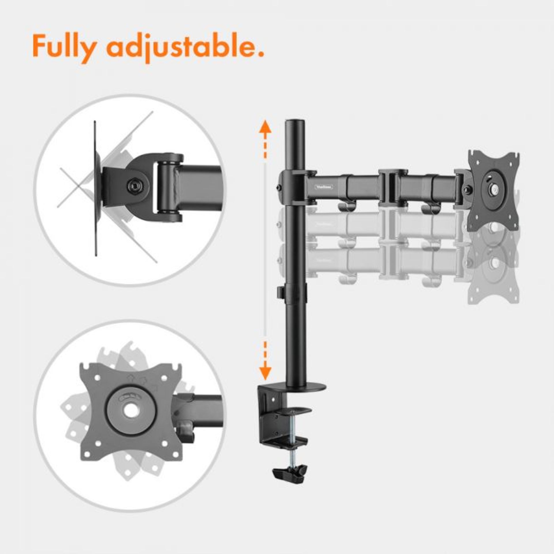 (S4) Single Monitor Mount with Clamp Equipped with 90° tilt, 180° swivel and 360° rotation ... - Image 3 of 4
