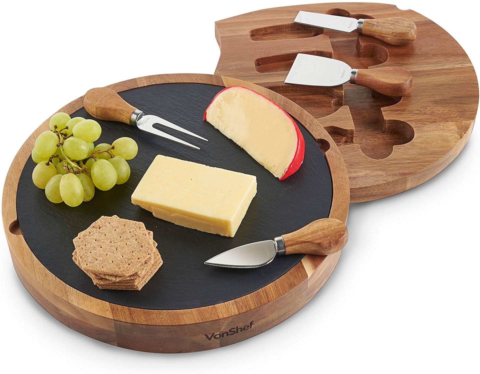 (S370) Cheese Boards with Knives Sets - Bamboo, Slate, Slide-Out Drawers, Specialist Knife Sets...