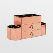 (K19) Rose Gold 2 Drawer Mirrored Makeup Organiser This super stylish organiser with a mirrore...
