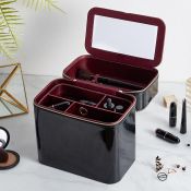 (V188) Black Patent Makeup Case Two internal stackable trays for compact storage. One into 2 s...