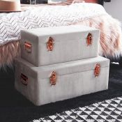 (S317) Grey Velvet Trunks - Set of 2 The grey velvet exterior gives these trunks a glam finish...