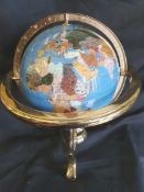 Collectable Agate and Brass 12 inch Globe Blue Base Colour