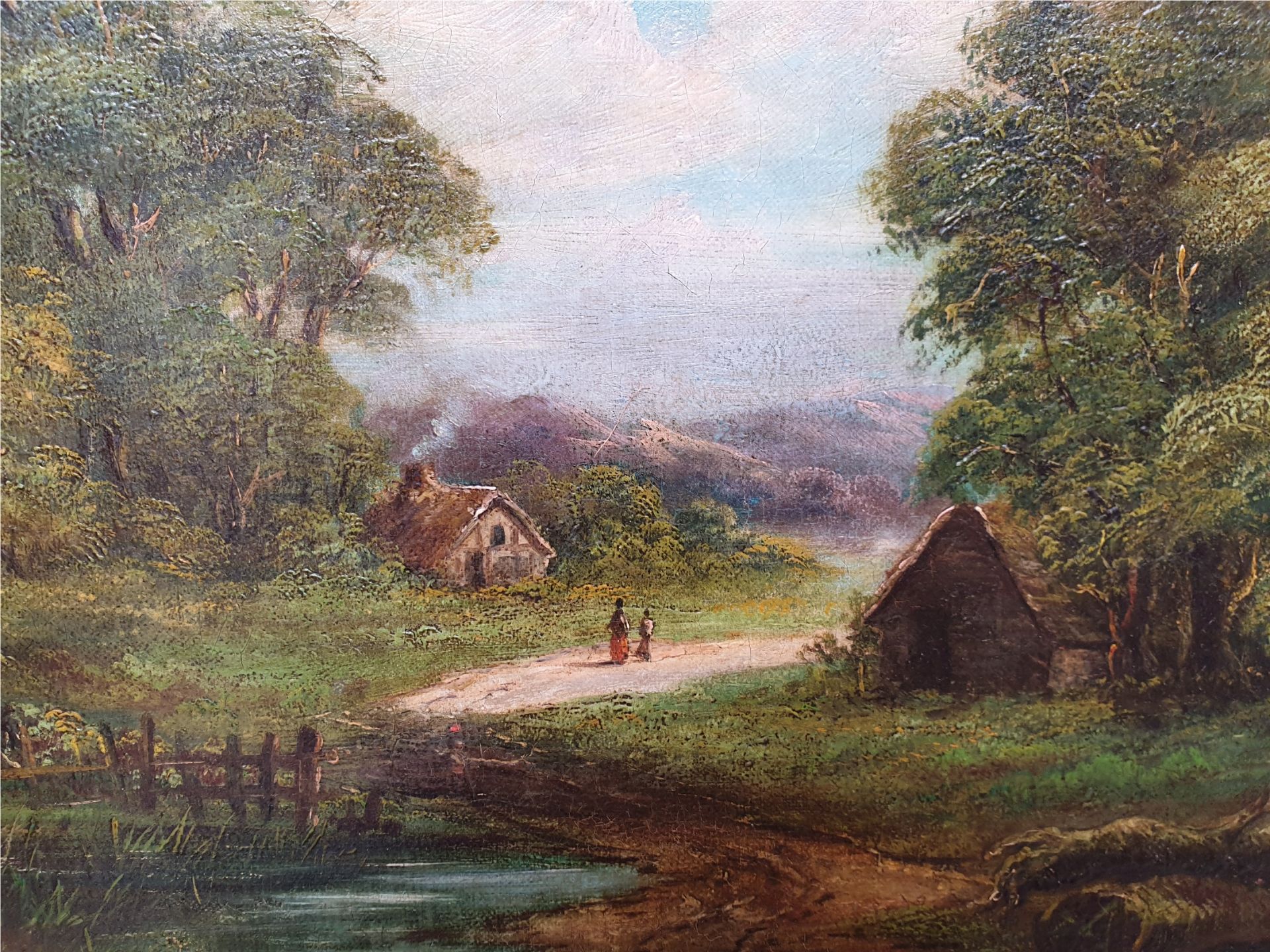 Antique Art Picture Framed Oil Painting on Canvas Country Scene Signed Vicars - Image 3 of 4