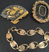 Jewellery 9ct Gold Bracelet & Two Brooches