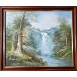 Art Oil Painting Landscape Scene Waterfall Signed R Danford Lower Left