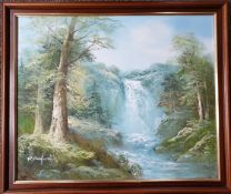 Art Oil Painting Landscape Scene Waterfall Signed R Danford Lower Left