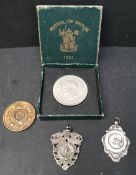 Sterling Silver Football Medal Plus Snooker Medal & Festival of Britain Coin