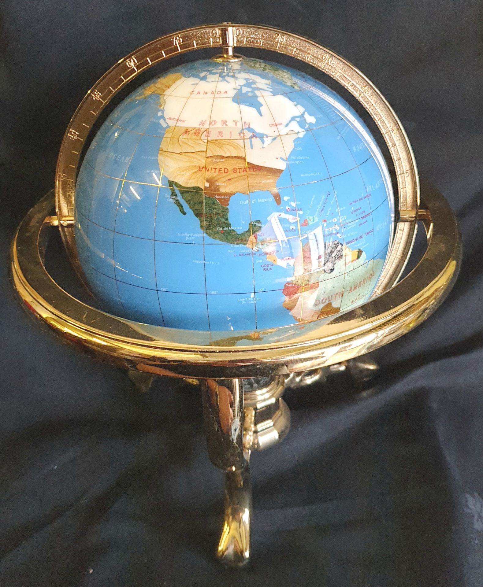 Collectable Agate and Brass 12 inch Globe Blue Base Colour - Image 3 of 3