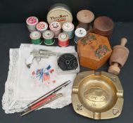 Antique Vintage Parcel of Treen, Sewing Items Pig Ashtray etc