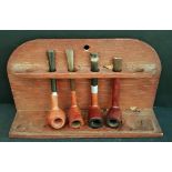 Vintage Pipe Rack and 4 Vintage Pipes