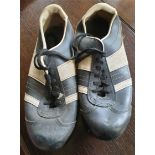 Vintage Retro Kitsch Leather Football Boots c1970's Blue & White UK Size 10