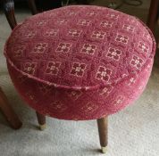 Vintage Furniture Retro Round Red Cloth Foot Stool c1950's