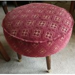 Vintage Furniture Retro Round Red Cloth Foot Stool c1950's