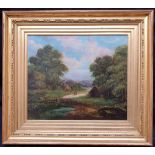 Antique Art Picture Framed Oil Painting on Canvas Country Scene Signed Vicars