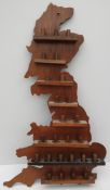 Vintage Collectable Thimble Display Shelf Shaped As Great Britain 12 x 20 inches Tall