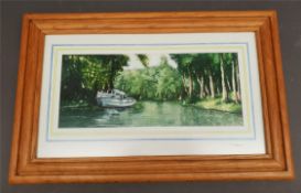 Art Watercolour Painting 'Boat on River' Artist Signed Tom Hackney Framed & Glazed