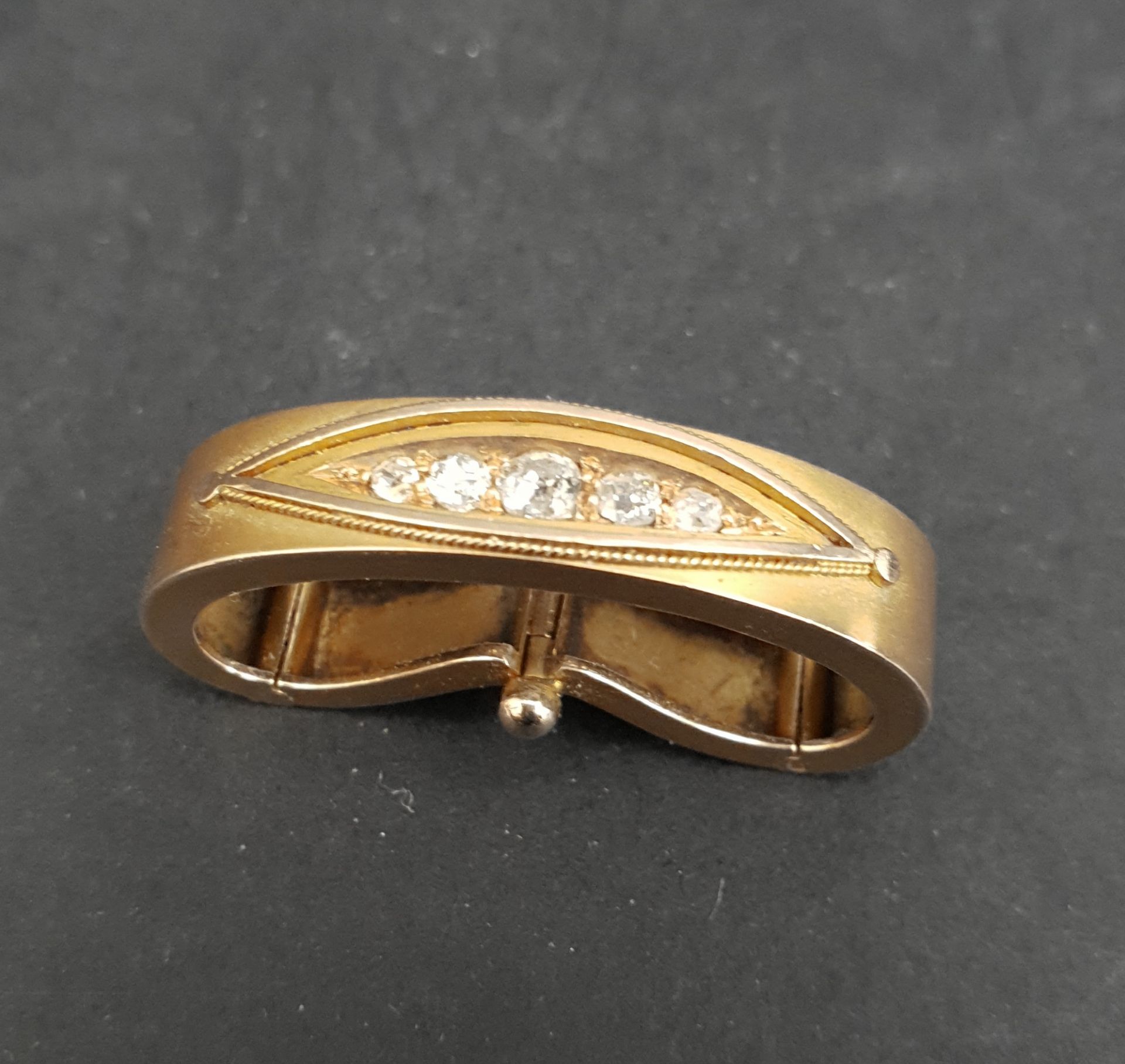 Antique 9ct Gold Scarf Clip With 5 Diamonds - Image 2 of 2