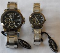 Skone his and hers Watches Black Dial Silver Strap