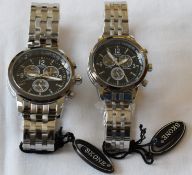 Skone his and hers Watches Black Dial Silver strand Strap