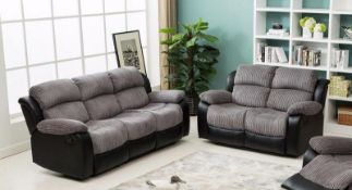 BRAND NEW BOXED CALIFORNIA 3 SEATER PLUS 2 SEATER IN BLACK/GREY RECLINING SOFAS