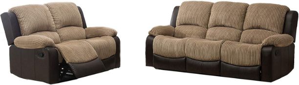 BRAND NEW BOXED CALIFORNIA 3 SEATER PLUS 2 SEATER RECLINING SOFAS IN BROWN/MOCCHA