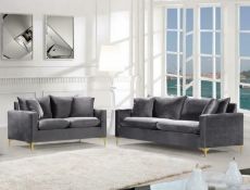 BRAND NEW BOXED 3 SEATER PLUS 2 SEATER ICON SOFAS IN PLUSH GREY VELVET