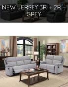 BRAND NEW BOXED 3 SEATER PLUS 2 SEATER NEW JERSEY RECLINING FABRIC SOFAS IN LIGHT GREY