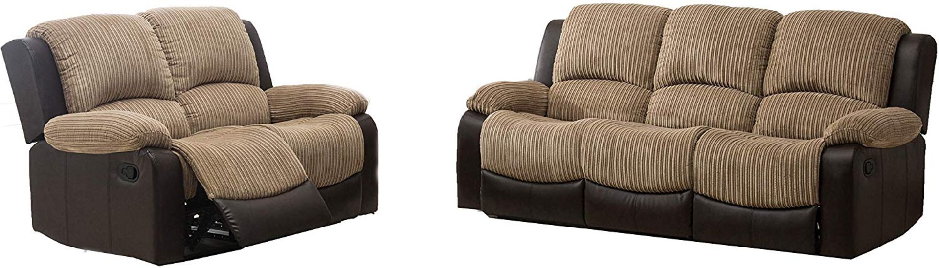 BRAND NEW BOXED CALIFORNIA 3 SEATER PLUS 2 SEATER RECLINING SOFAS IN BROWN/MOCCHA