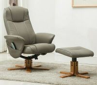 BRAND NEW BOXED GFA STRESS LESS MILANO RECLINING SWIVEL CHAIR WITH HEAT AND MASSAGE IN GREY PU