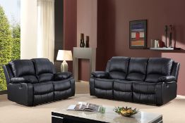 BRAND NEW BOXED SUPREME 3 SEATER PLUS 2 SEATER LEATHER RECLINING SOFAS IN BLACK