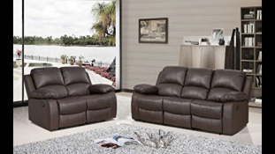 BRAND NEW BOXED 3 SEATER PLUS 2 SEATER SUPREME LEATHER RECLINING SOFAS IN BROWN