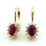 14K Pink Gold Cluster Earring Natural Ruby and Diamond
