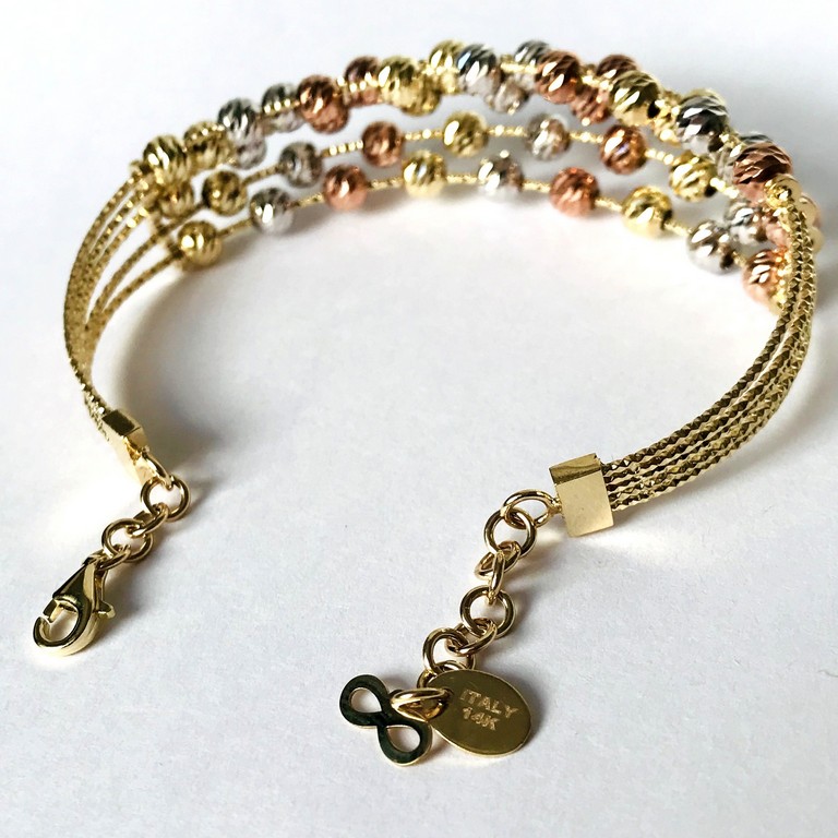 Italian Dorica Beads Bracelet. 14K Tri Colour White Yellow and Rosegold. 8.3 In. (21 cm) - Image 3 of 7