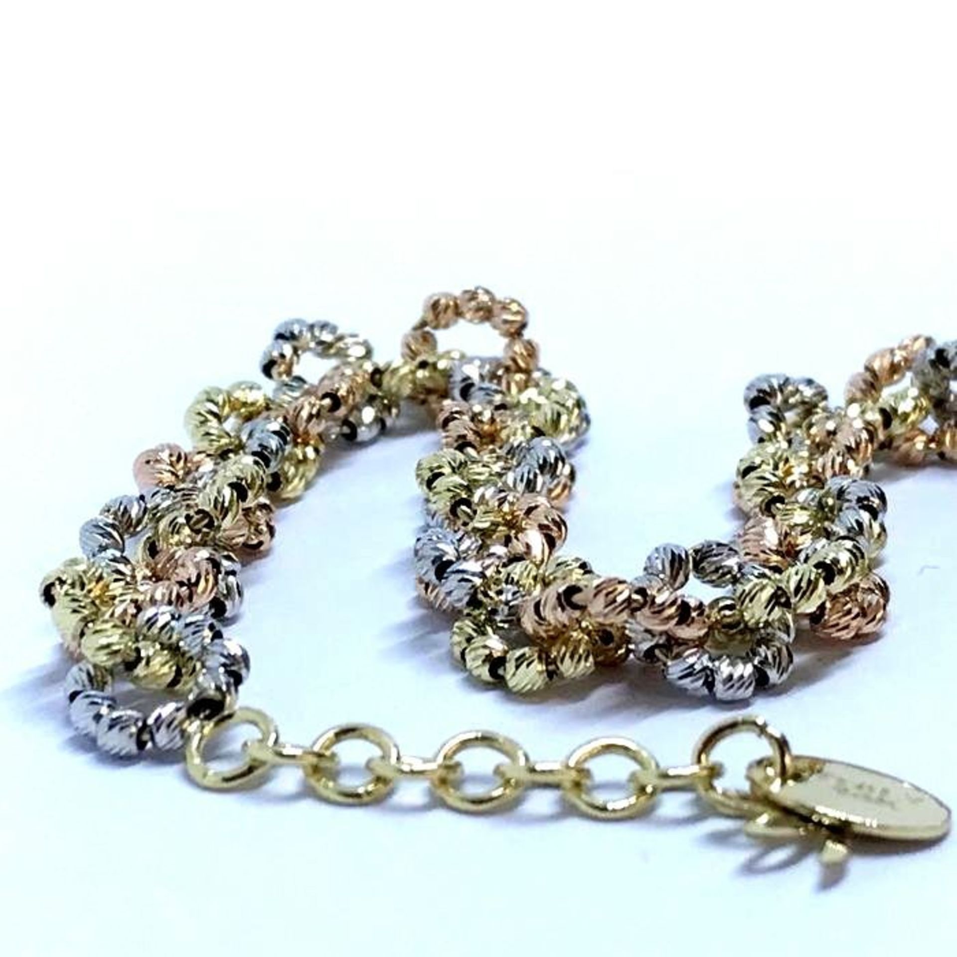 Italian Dorica Beads Bracelet In 14K Tri Colour White Yellow and Rosegold. 8.3 In (21 cm) - Image 3 of 6