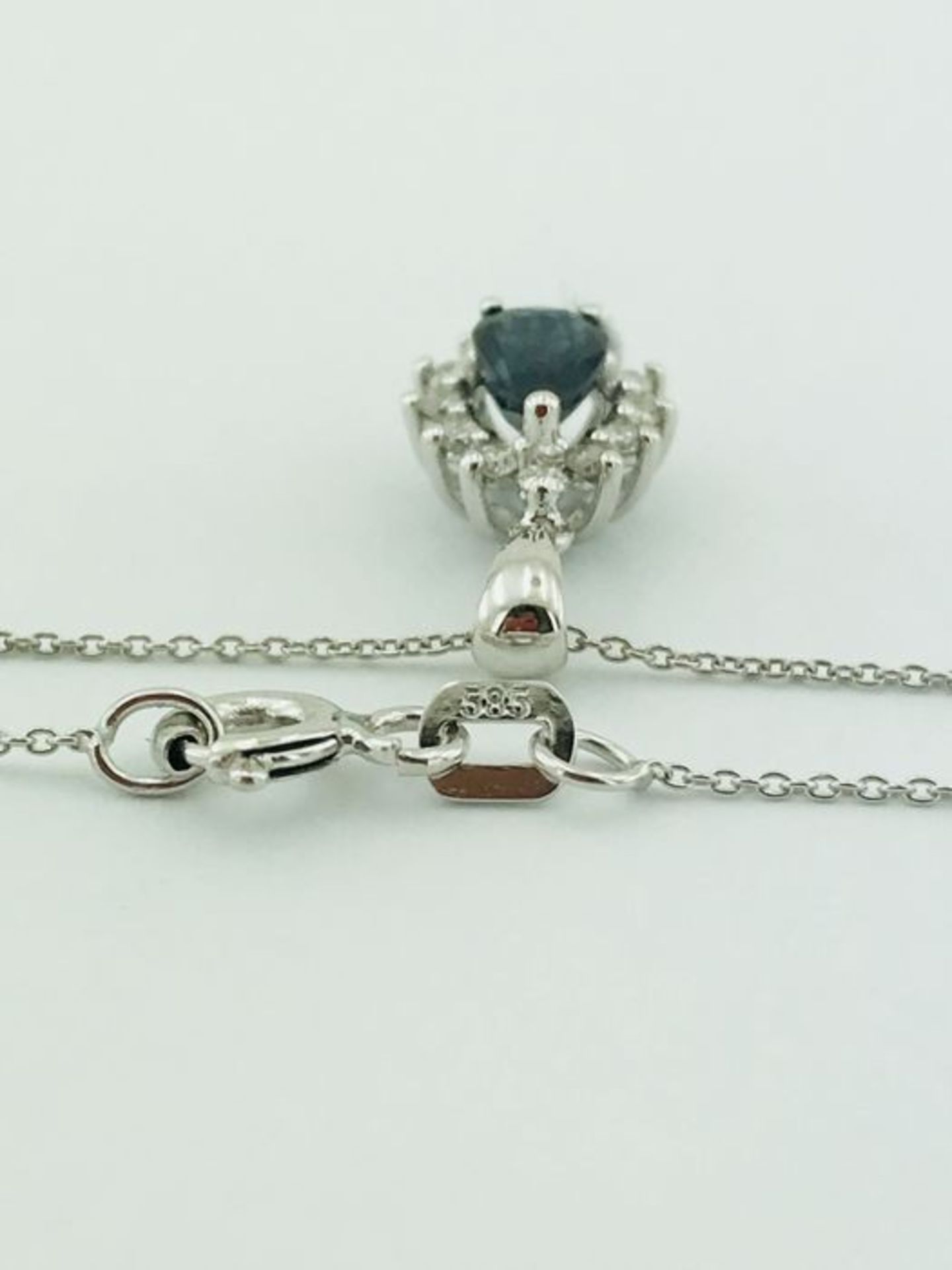 14K White Gold Cluster Pendant Natural Sapphire and Diamond - Image 6 of 6