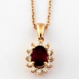 14K Pink Gold Cluster Pendant Natural Ruby Diamond