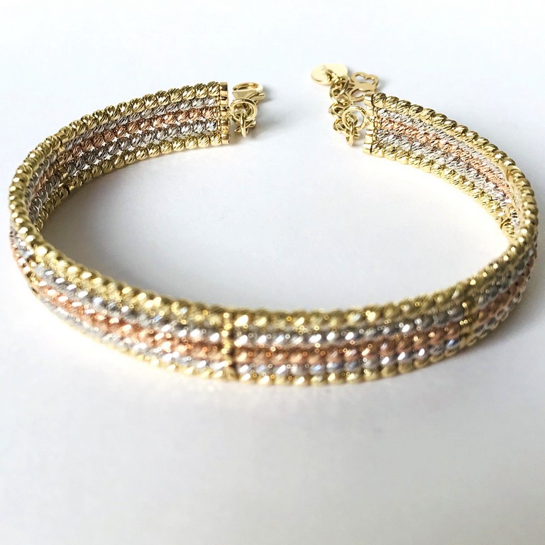Italian Dorica Beads Bracelet 14K Tri Colour White Yellow and Rosegold. 8.3 In (21 cm) - Image 3 of 7