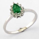 14K White Gold Cluster Ring Natural Emerald & Diamond