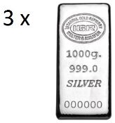 3x 1000 gr 99,9 % Silver Bullion (Certified)