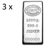 3x 1000 gr 99,9 % Silver Bullion (Certified)