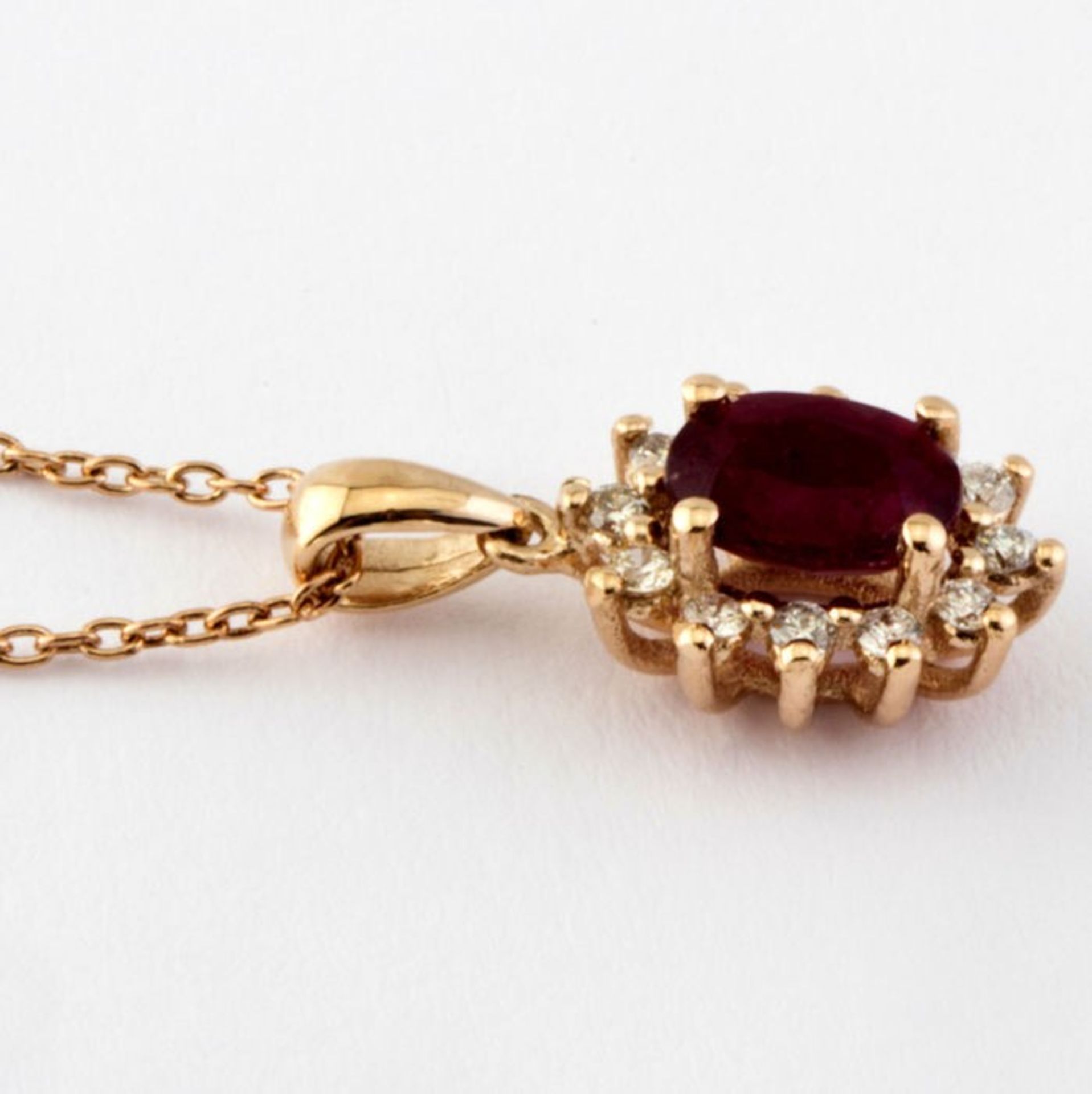 14K Pink Gold Cluster Pendant Natural Ruby Diamond - Image 3 of 5