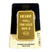 100 Gram 99,99 % Gold Bullion (Sealed and Certified)