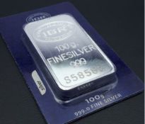 100gr 99,9 % Silver Bullion (Sealed and Certified)