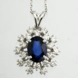 18K White Gold Sapphire Cluster Pendant Necklace. Total 1.77ct