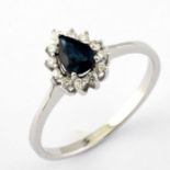 14K White Gold Cluster Ring Natural Sapphire and Diamond