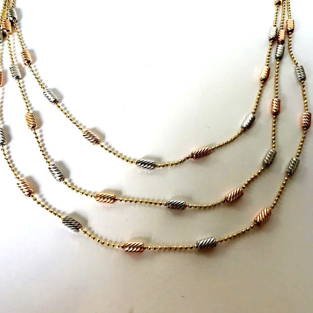 Italian Dorica Beads Earring and Necklace set In 14K Tri Colour White Yellow and Rosegold - Image 3 of 10