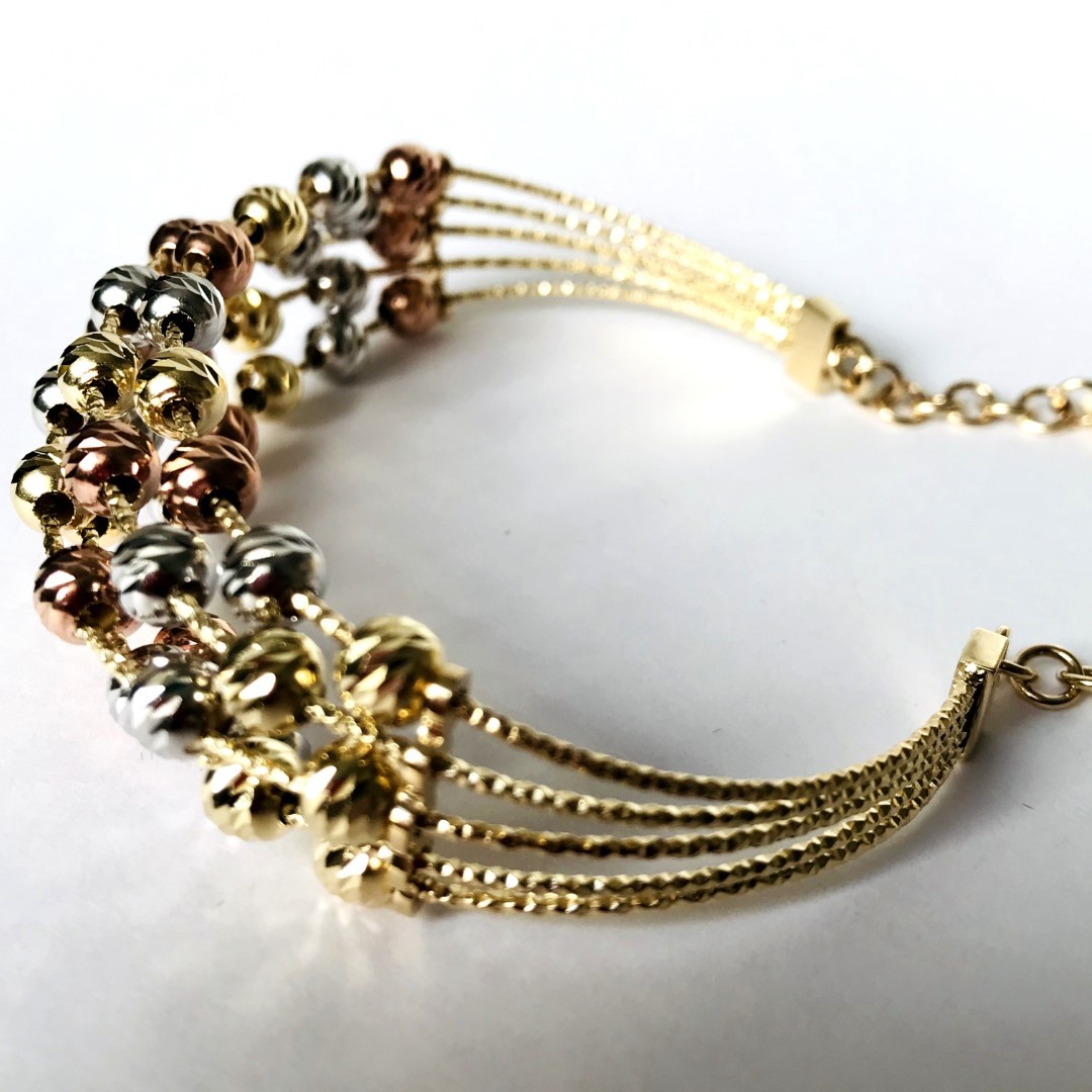 Italian Dorica Beads Bracelet. 14K Tri Colour White Yellow and Rosegold. 8.3 In. (21 cm) - Image 5 of 7